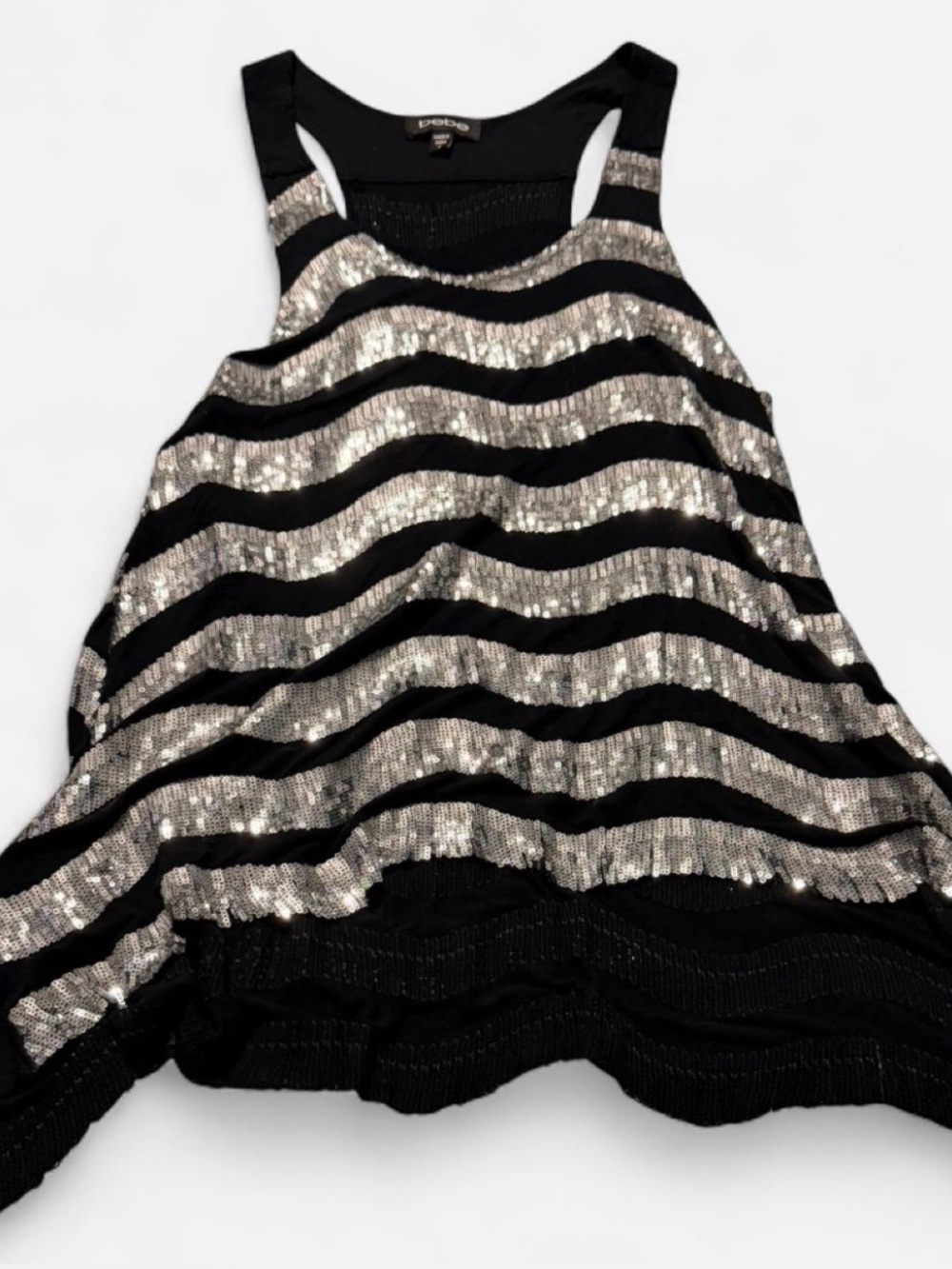 Bebe black & silver Vintage 2000s y2k sequin tank chevron top size small size S